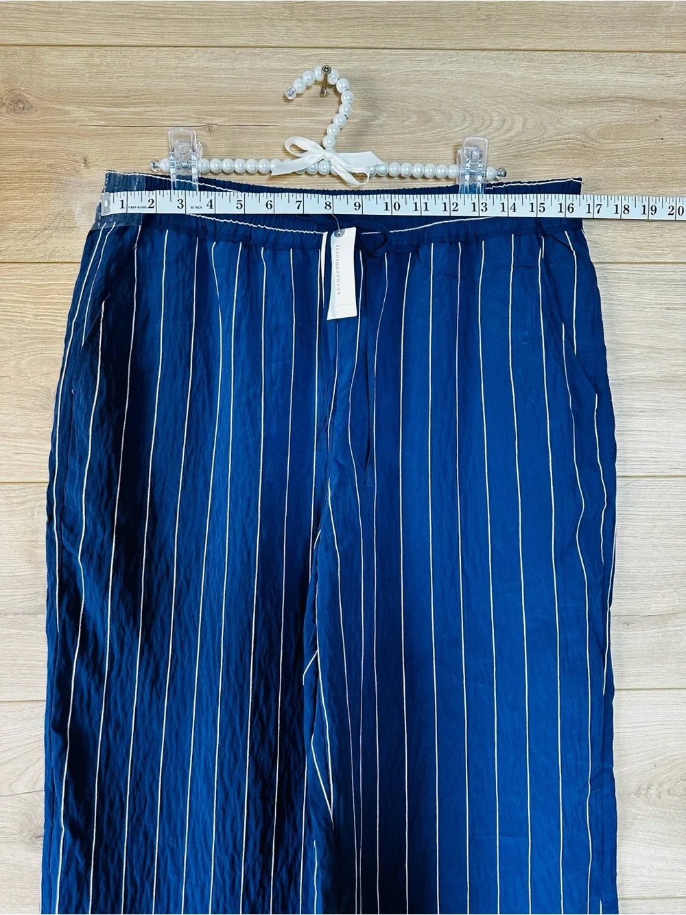 Maeve Navy and White Striped Wide-Leg Pants